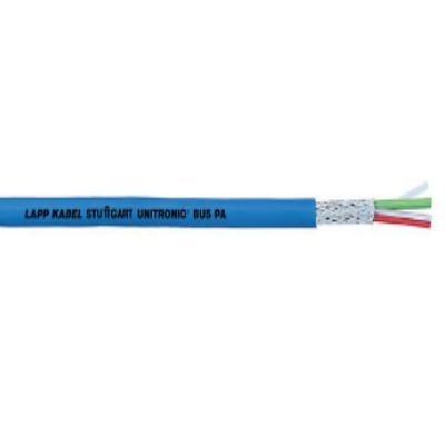 Cable UNITRONIC BUS PA con cubierta azul y malla visible