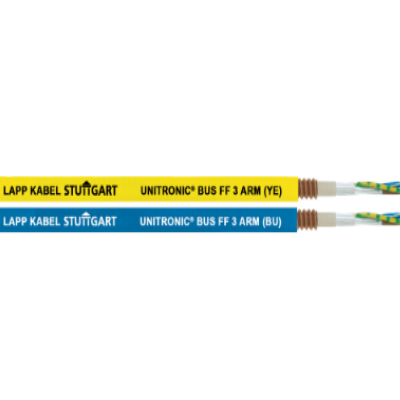 Cables UNITRONIC BUS FF 3 ARM con cubiertas amarilla y azul y armadura expuesta