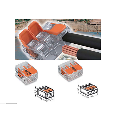 Conectores WAGO de la serie 221 con palancas naranjas